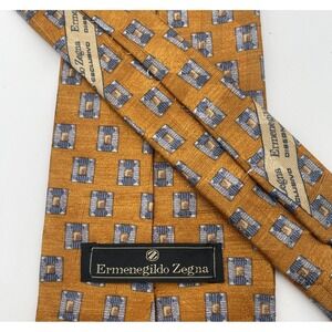 Ermenegildo Zegna Silk Tie Gold Geometric Jacquard Executive Statement Necktie